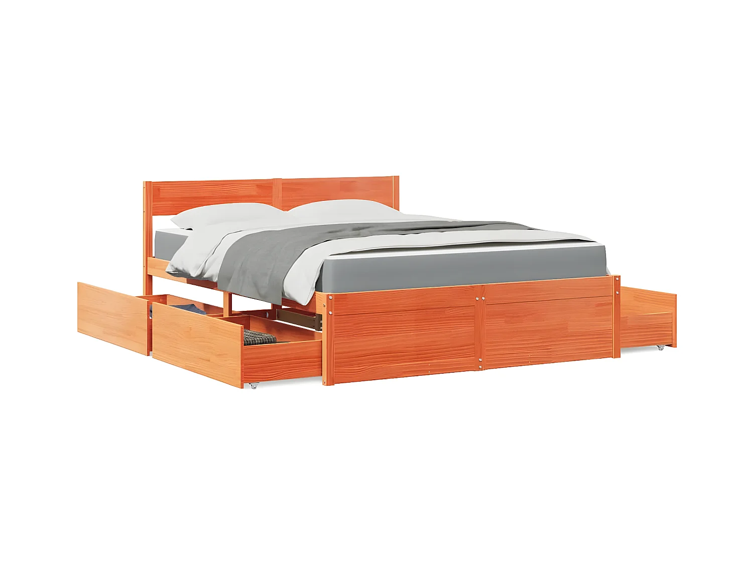 Lit avec tiroirs/matelas cire marron 160x200 cm bois massif pin