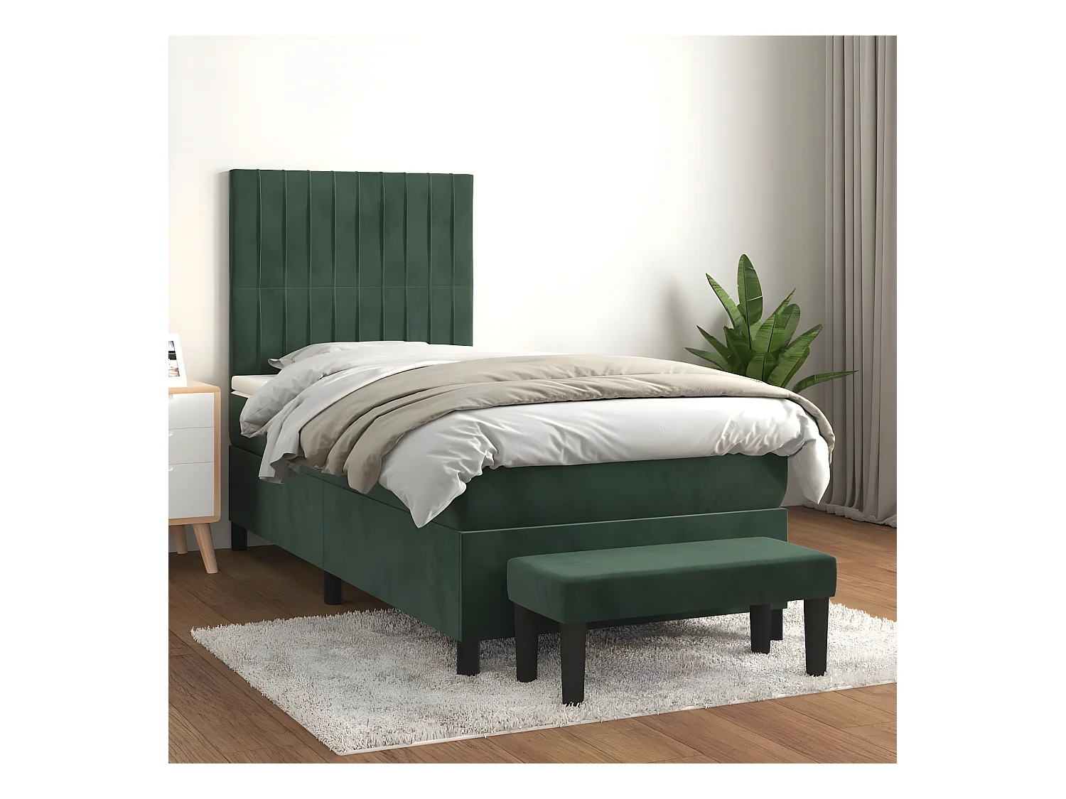 Lit à sommier tapissier avec matelas Vert foncé 90x200 cm
