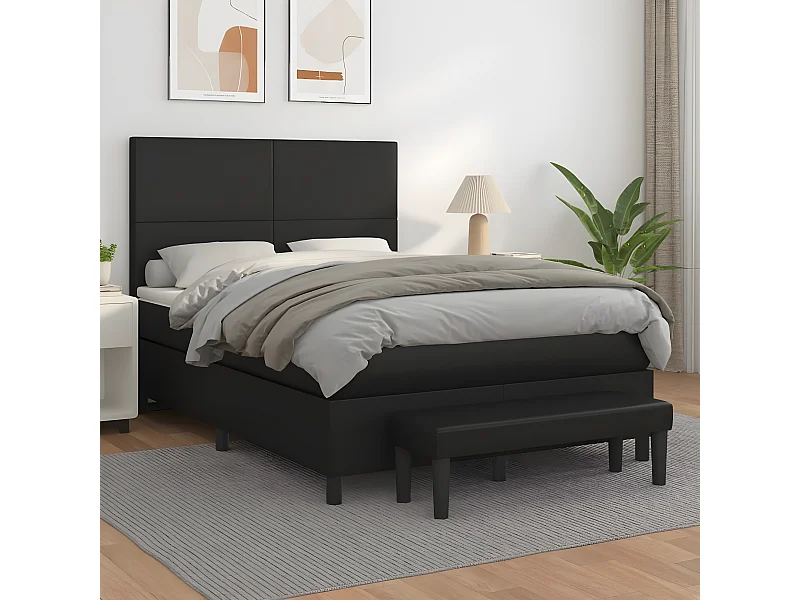 Cama com molas/colchão 140x200 cm couro artificial preto