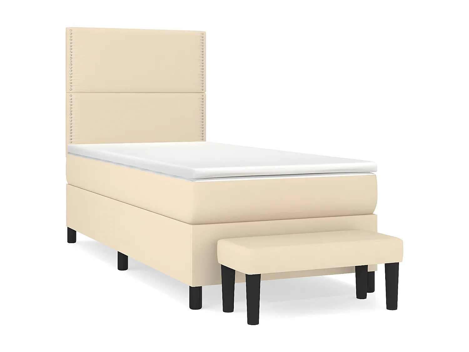 Cama box spring con colchón tela color crema 90x190 cm