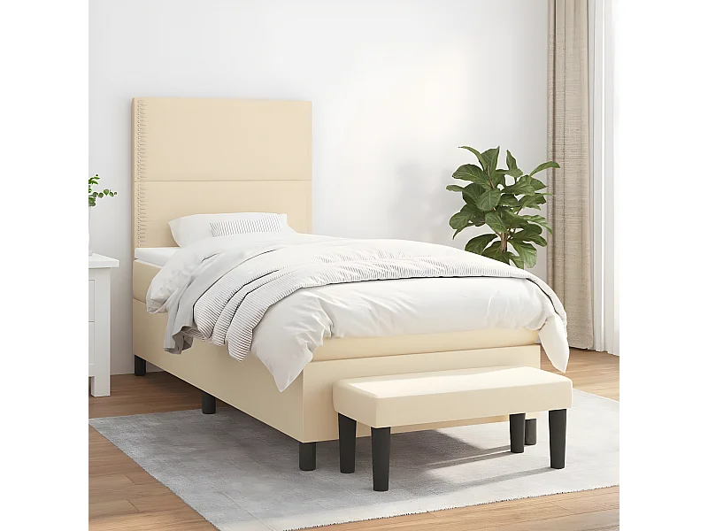 Cama box spring con colchón tela color crema 90x190 cm