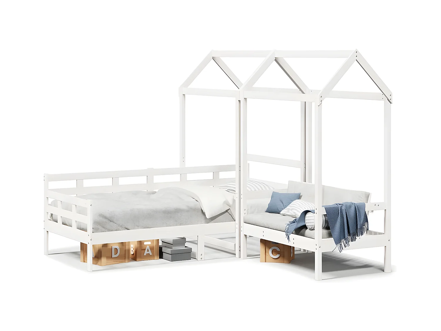 Ensemble de lit de jour et de banc et toit 80x200 cm pin massif