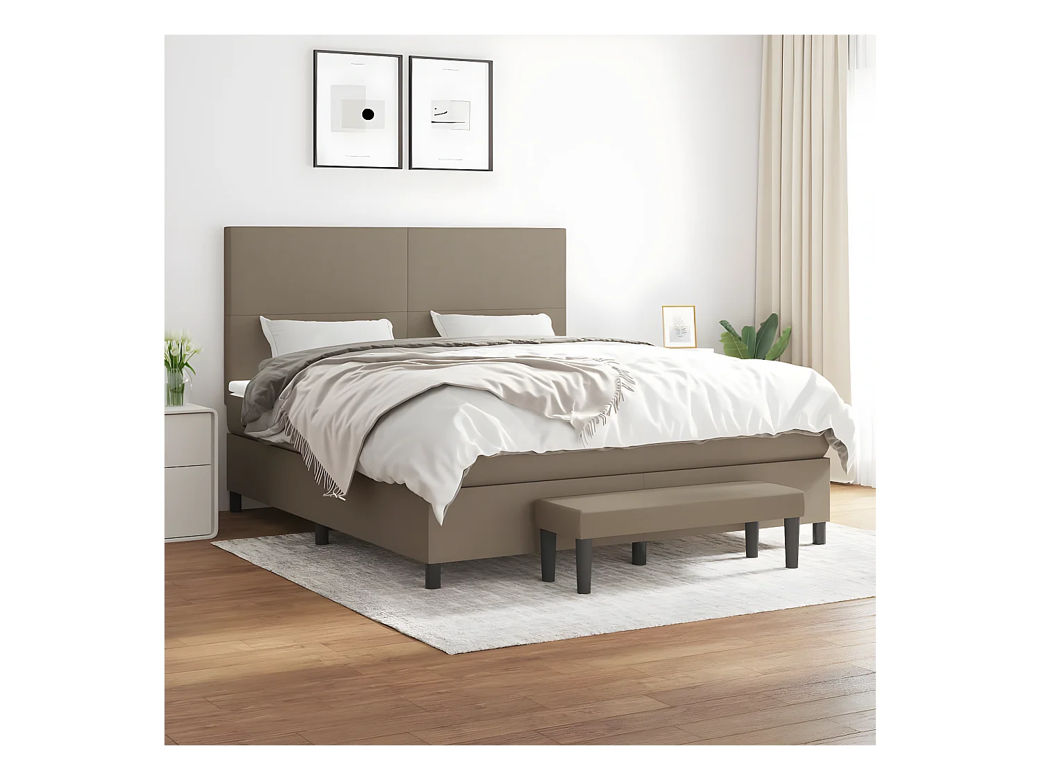 Lit à sommier tapissier avec matelas Taupe 160x200 cm Tissu