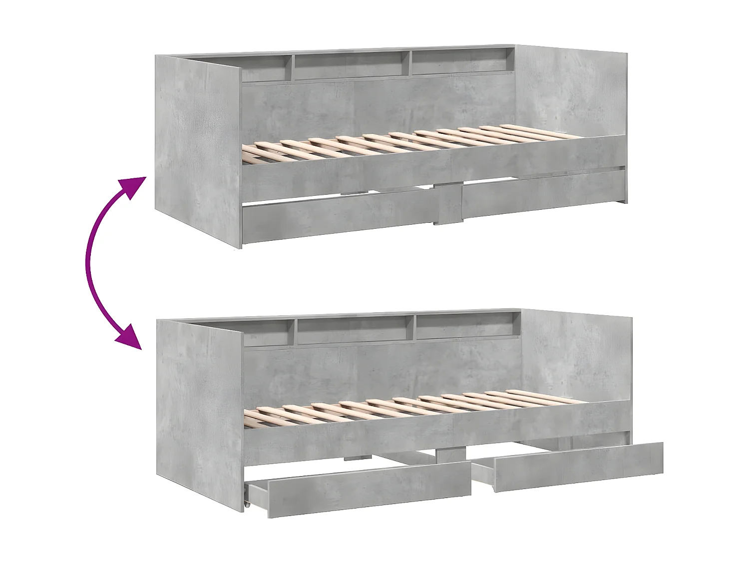 Lit de jour et tiroirs gris béton 90x190 cm bois d'ingénierie