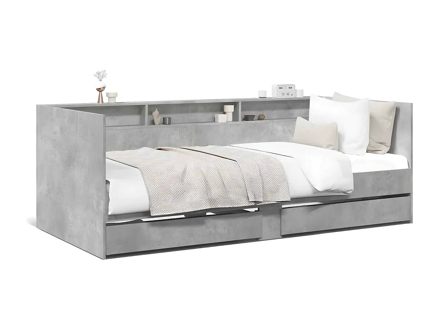 Tumbona con cajones madera ingeniería gris hormigón 90x190 cm