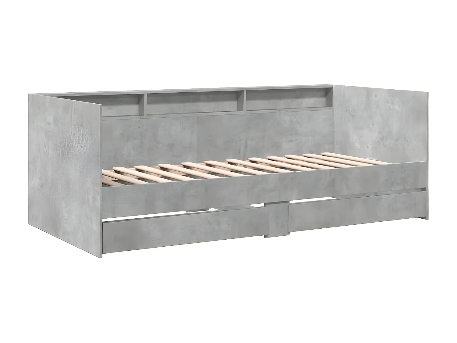 Tumbona con cajones madera ingeniería gris hormigón 90x190 cm