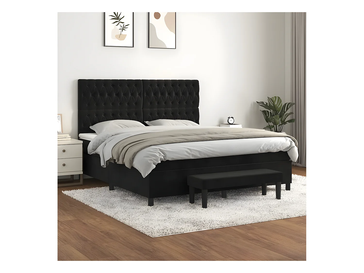 Lit à sommier tapissier avec matelas Noir 180x200 cm Velours