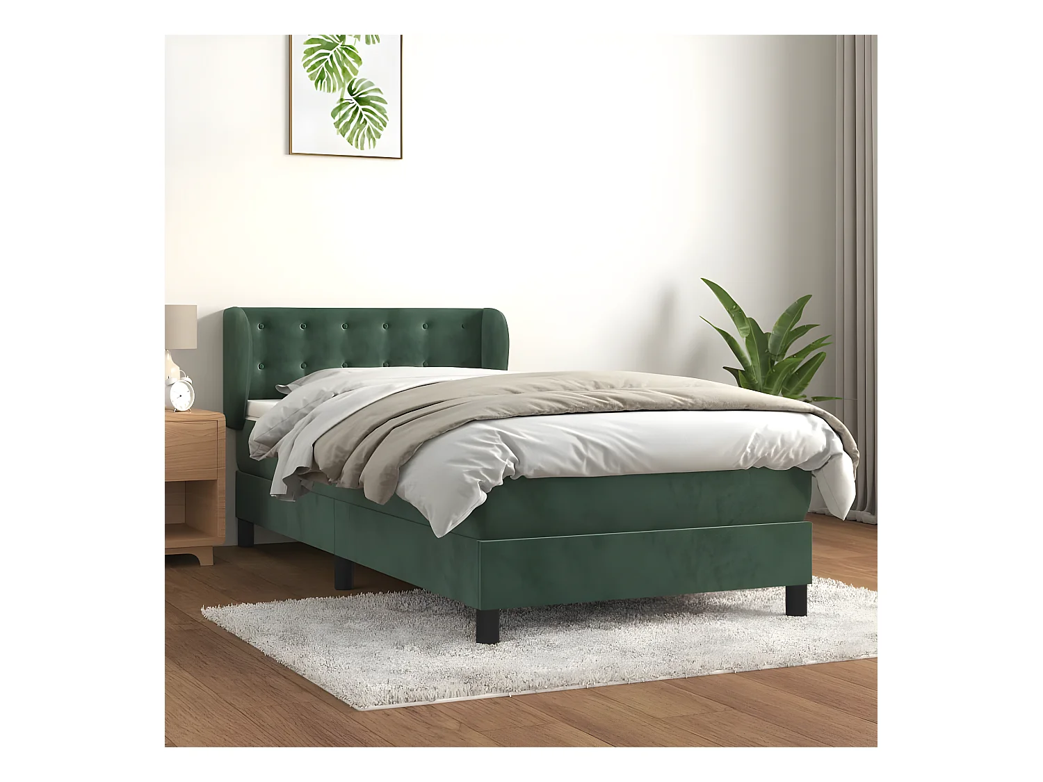 Cama box spring con colchón terciopelo verde oscuro 90x200 cm