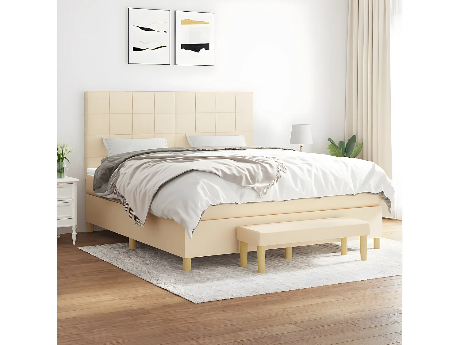 Cama com molas/colchão 180x200 cm tecido cor creme