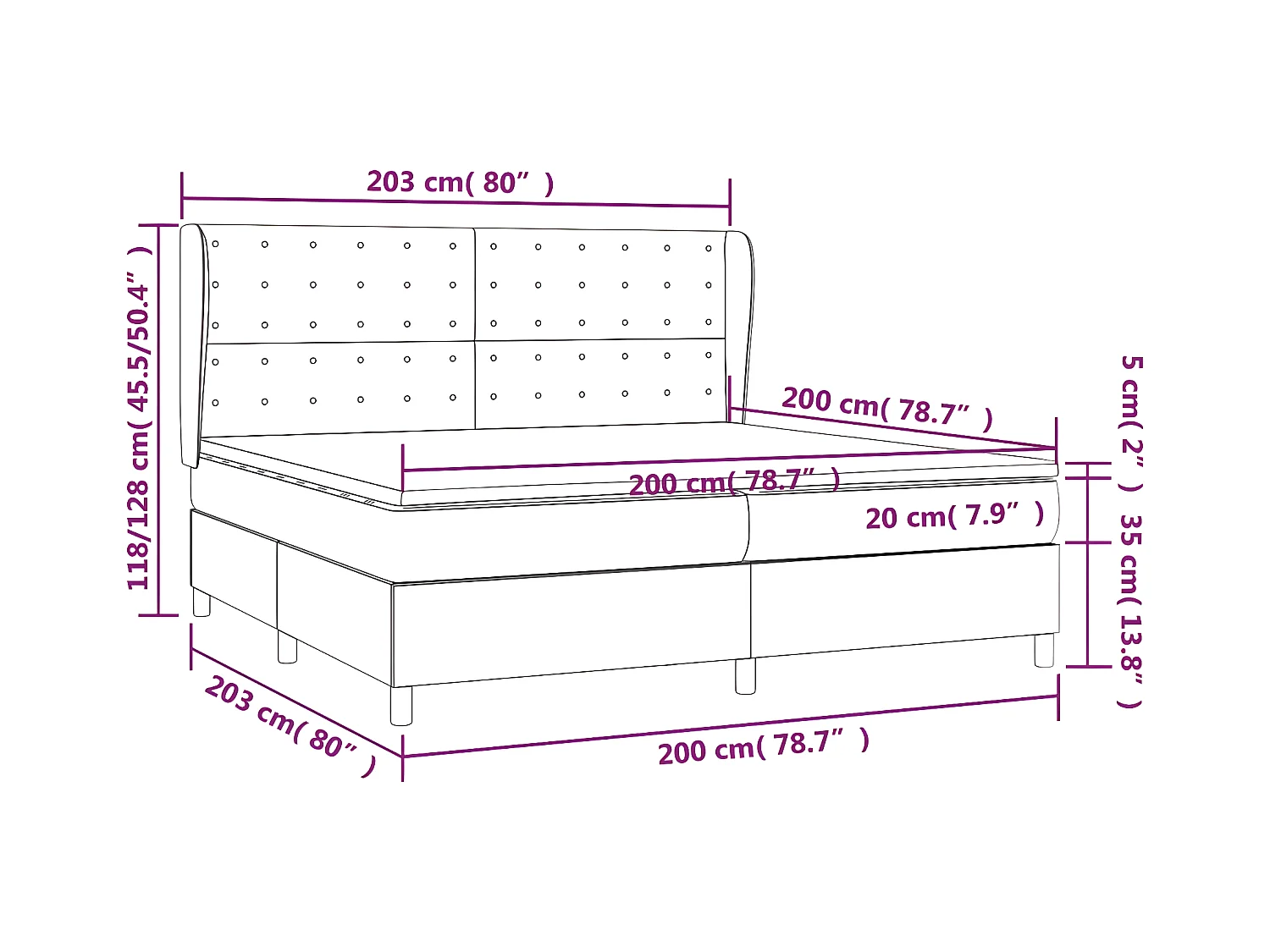 Lit à sommier tapissier avec matelas Bleu 200x200 cm Tissu