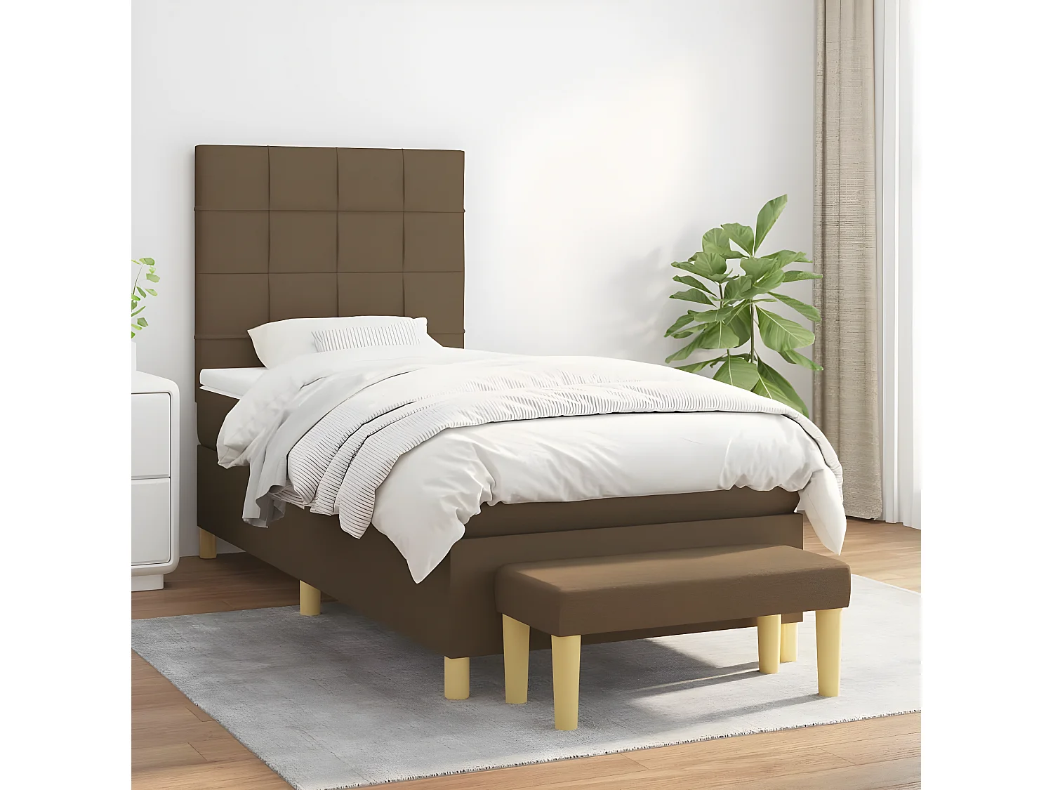 Cama box spring con colchón tela marrón oscuro 90x190 cm