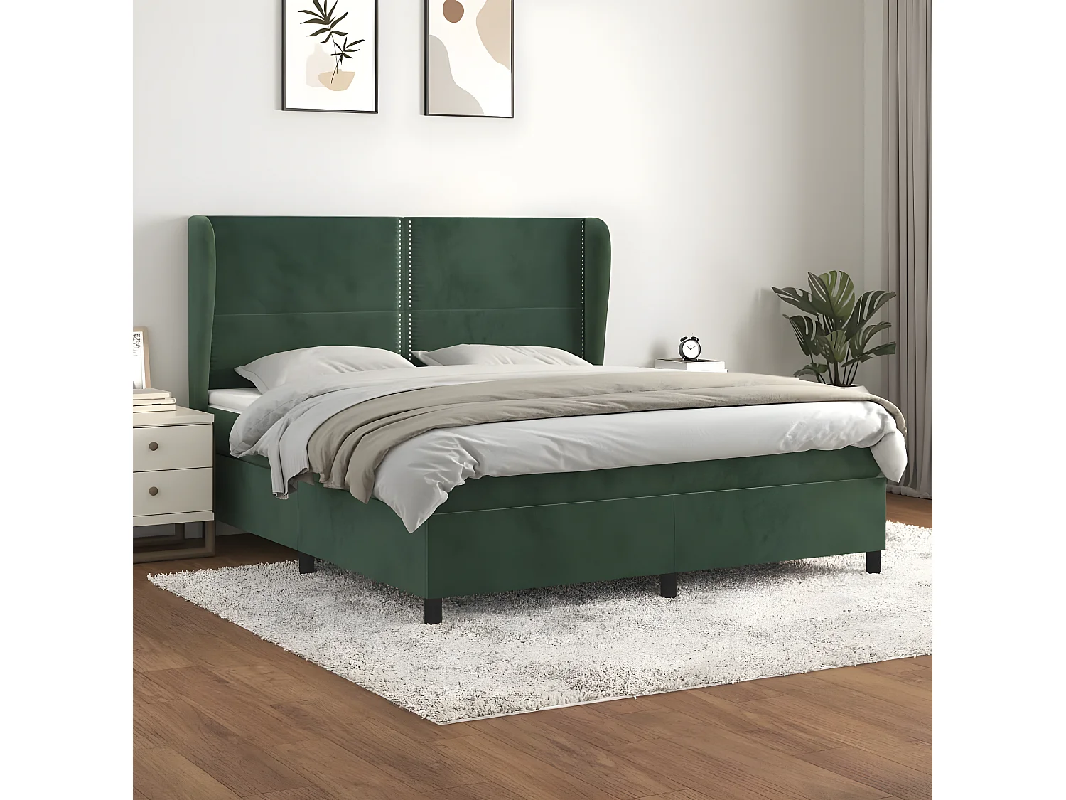 Lit à sommier tapissier et matelas Vert foncé 160x200cm Velours