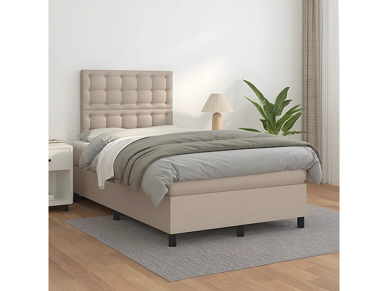Cama box spring con colchón cuero sintético capuchino 120x200cm