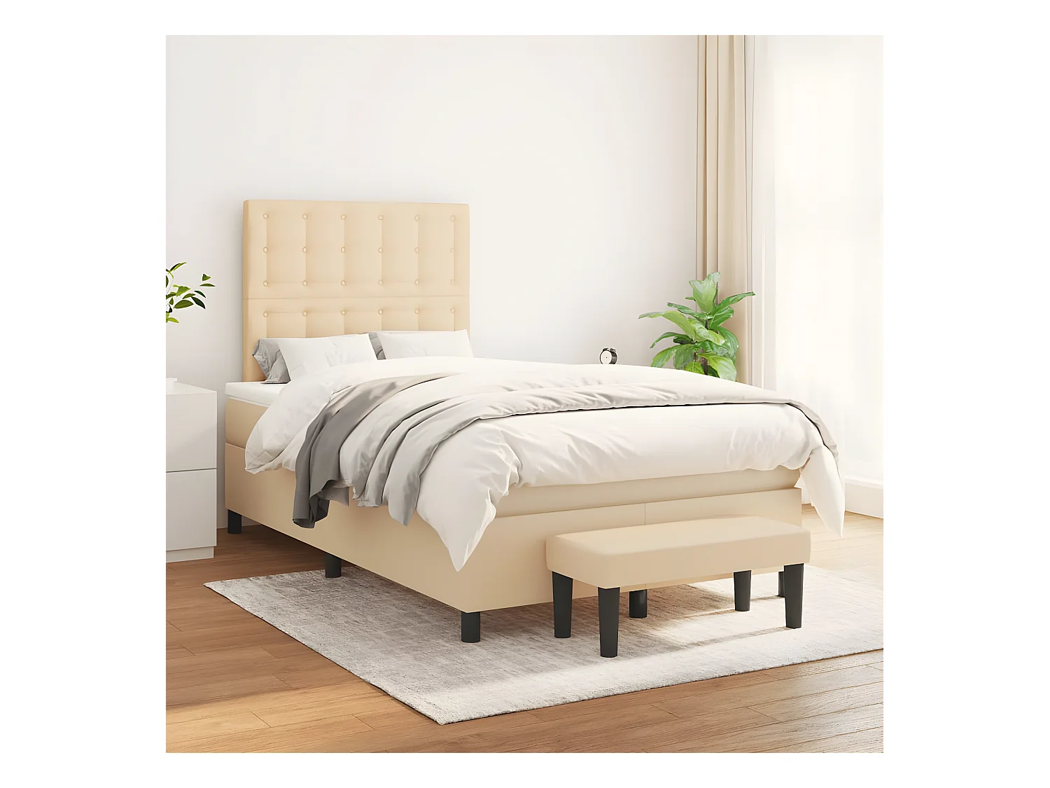 Lit à sommier tapissier avec matelas Crème 120x200 cm Tissu