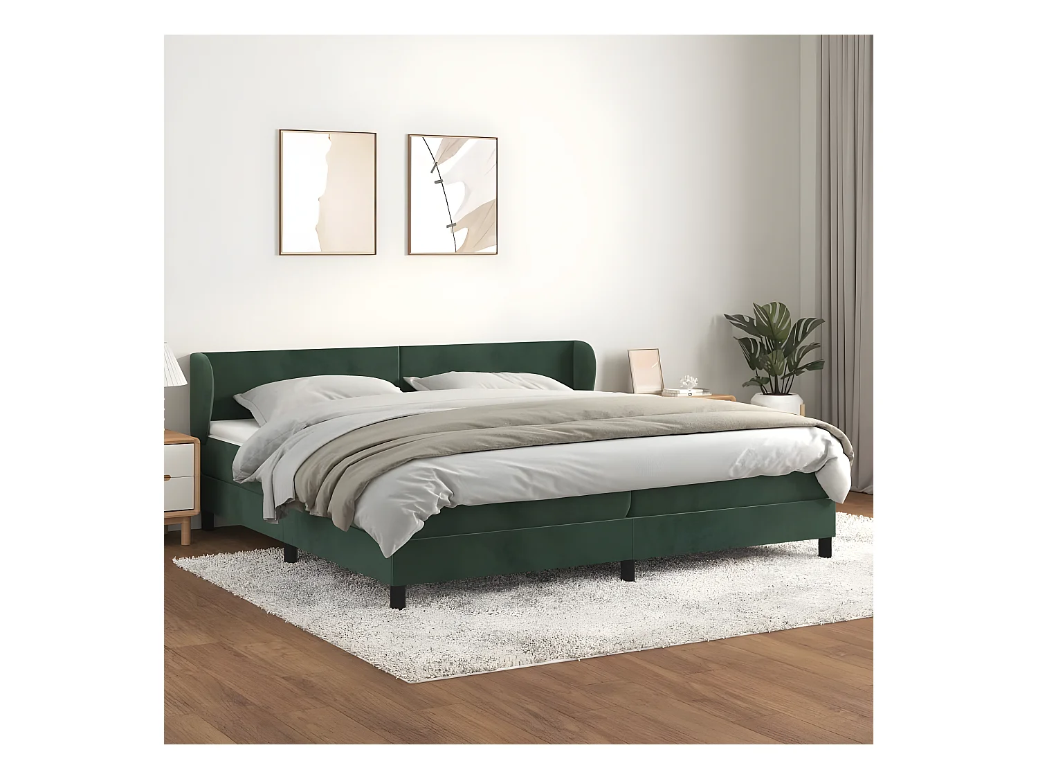 Lit à sommier tapissier et matelas Vert foncé 200x200cm Velours