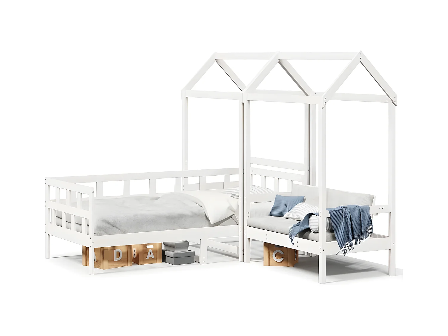 Sofá cama con techo madera maciza de pino blanco 80x200 cm