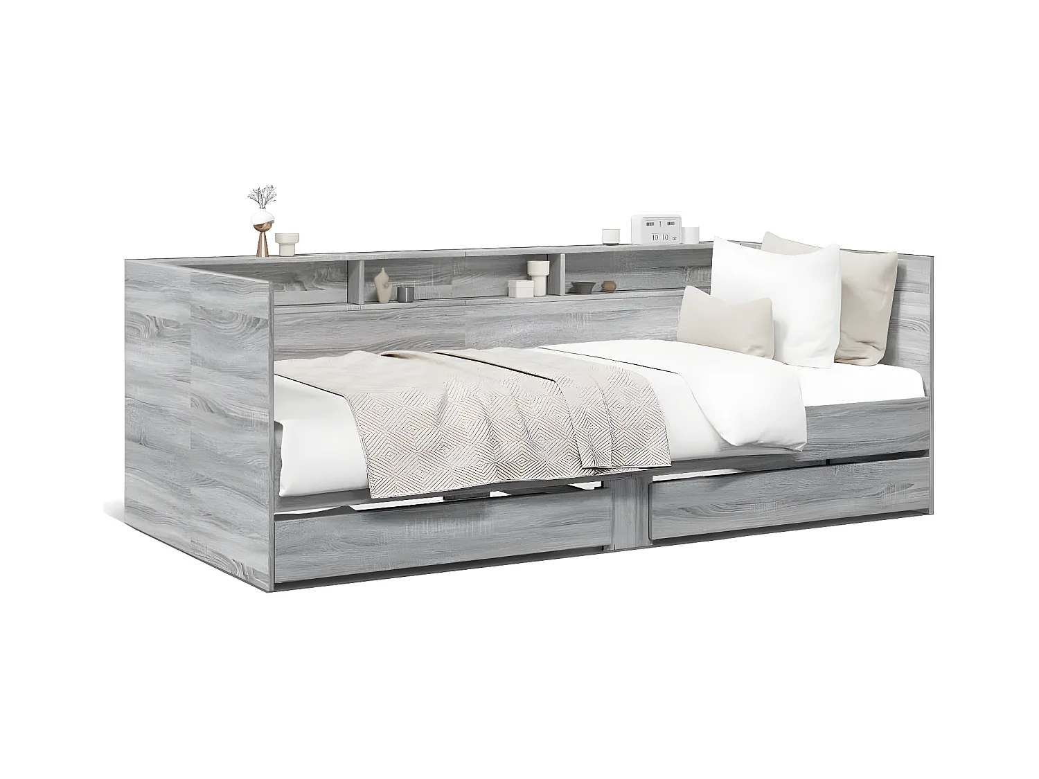 Tumbona con cajones madera ingeniería gris Sonoma 90x200 cm