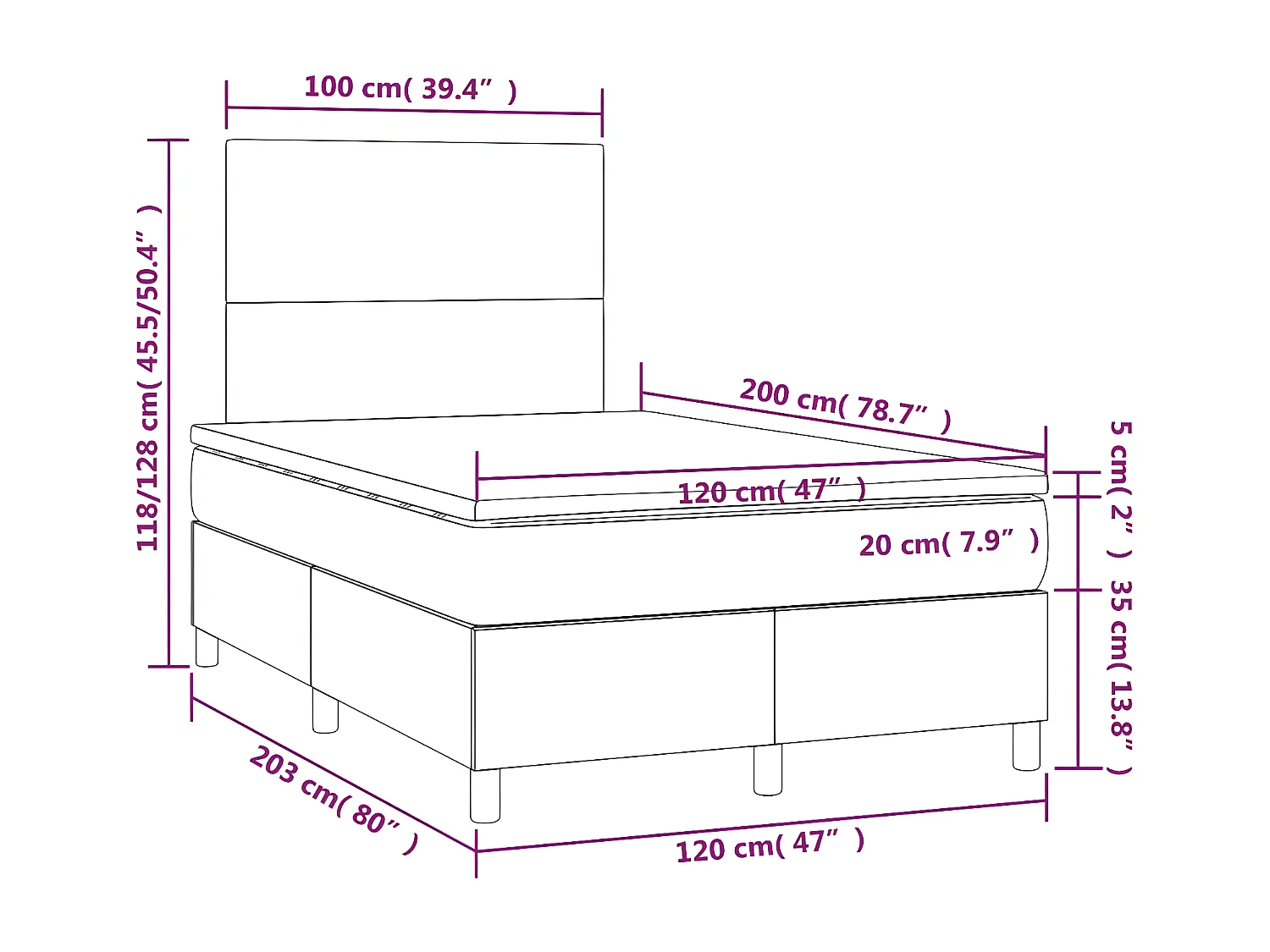 Cama box spring con colchón cuero sintético capuchino 120x200cm