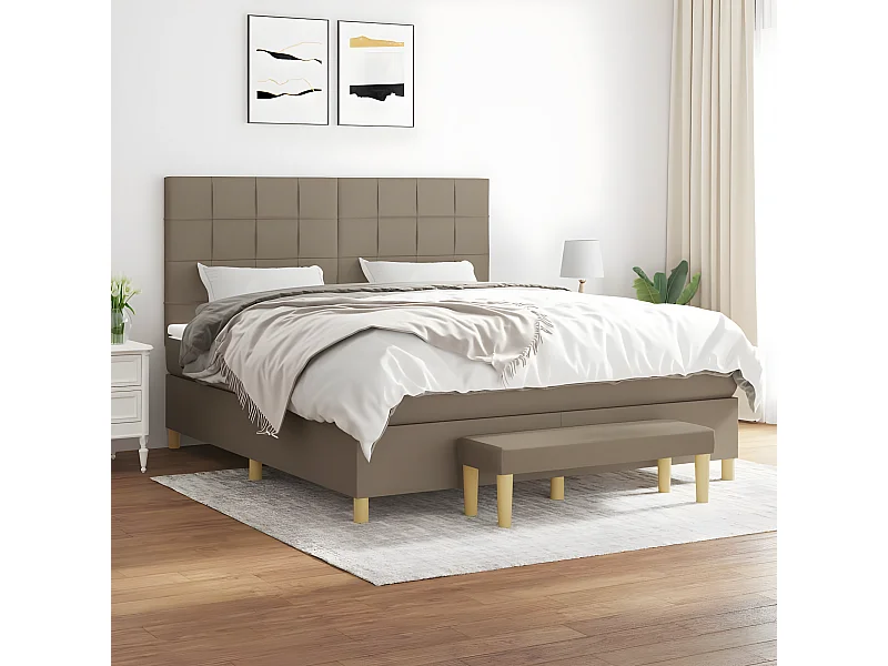 Cama box spring con colchón tela gris taupe 180x200 cm