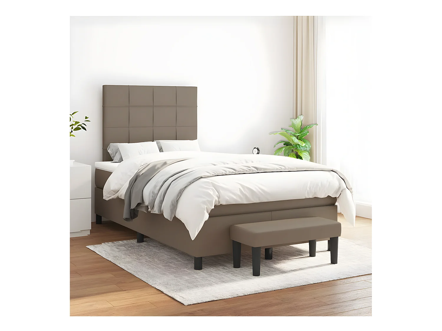 Cama box spring con colchón tela gris taupe 120x200 cm