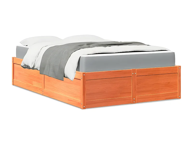 Cama com colchão 120x190 cm pinho maciço castanho-mel