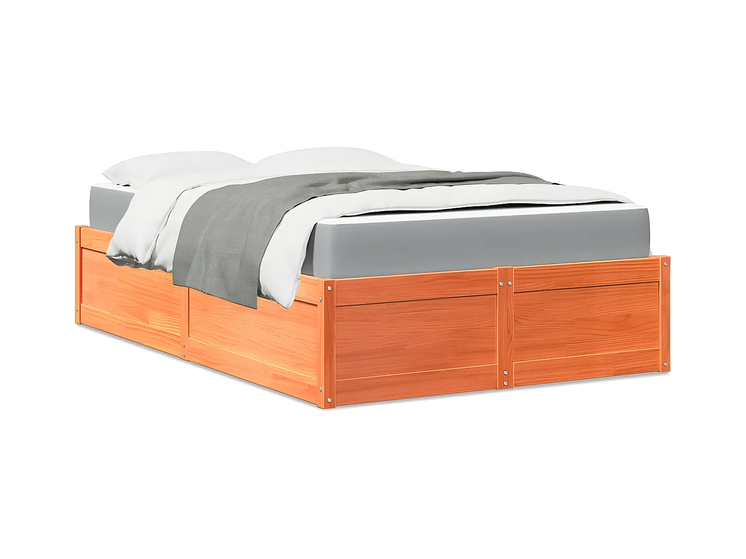 Cama con colchón madera maciza de pino marrón cera 120x190 cm