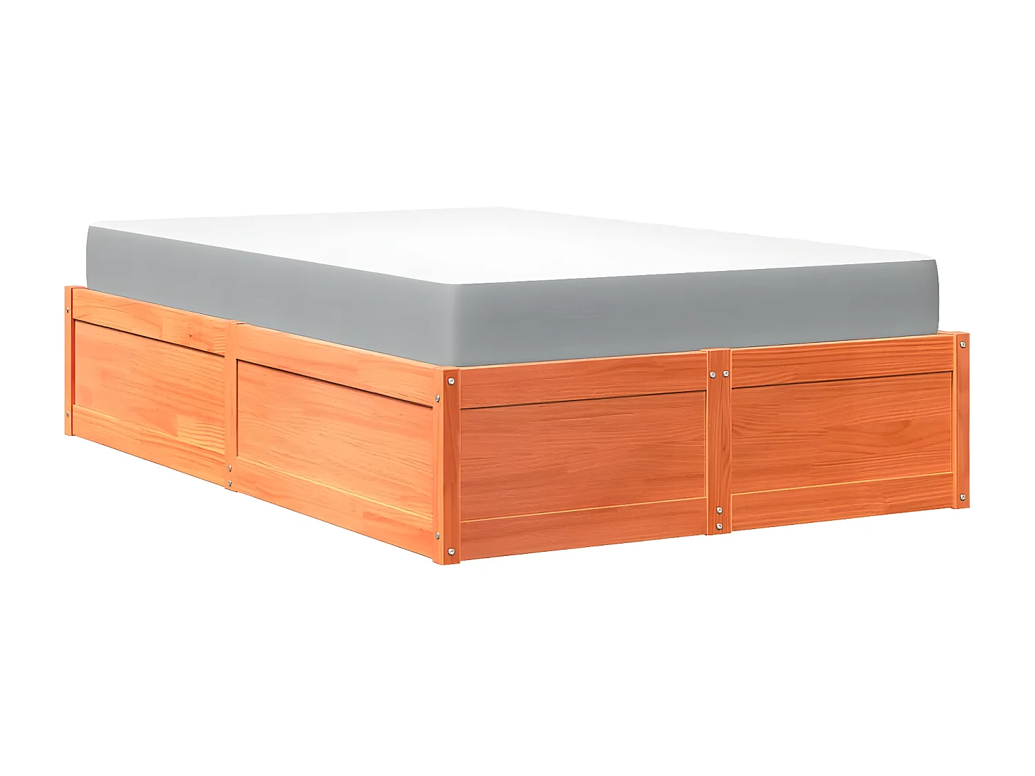 Cama con colchón madera maciza de pino marrón cera 120x190 cm