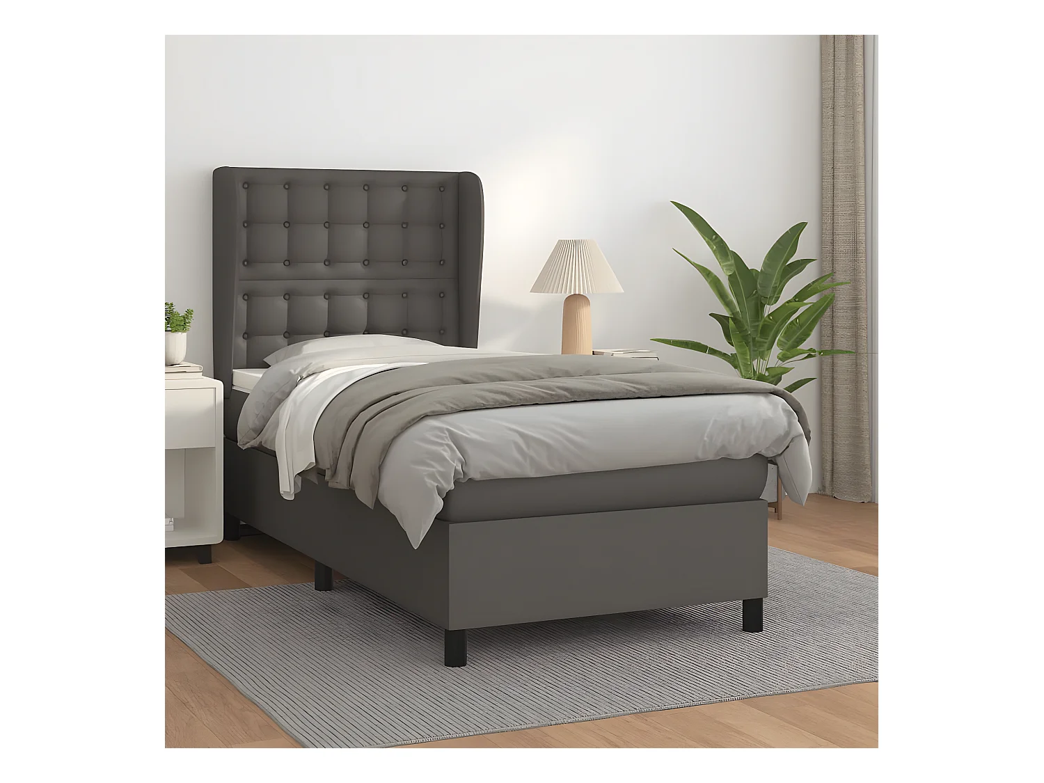 Lit à sommier tapissier avec matelas Gris 80x200 cm Similicuir