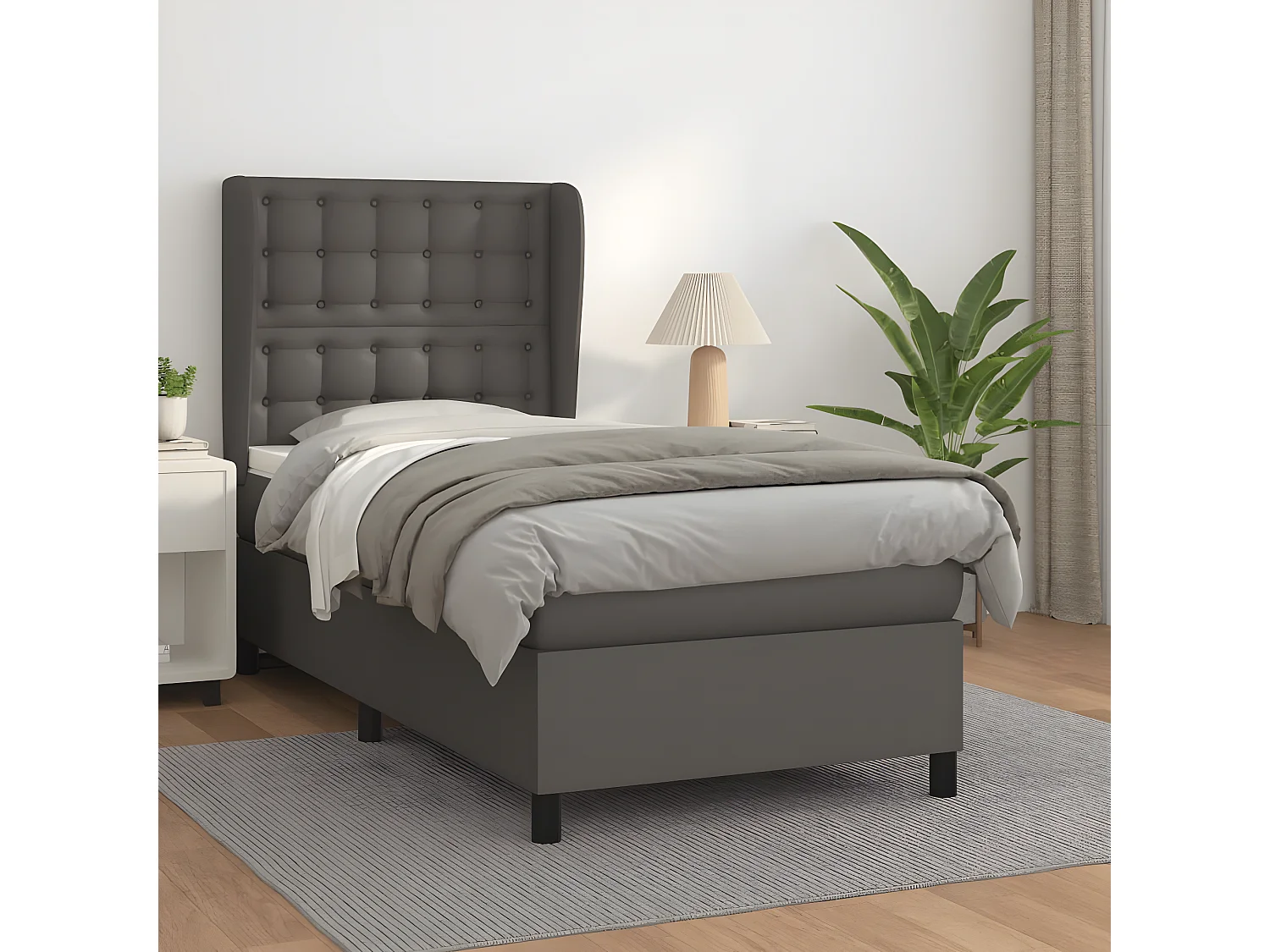 Lit à sommier tapissier avec matelas Gris 80x200 cm Similicuir