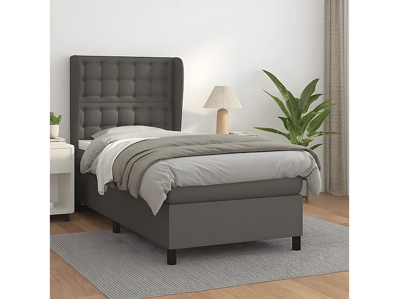 Lit à sommier tapissier avec matelas Gris 80x200 cm Similicuir