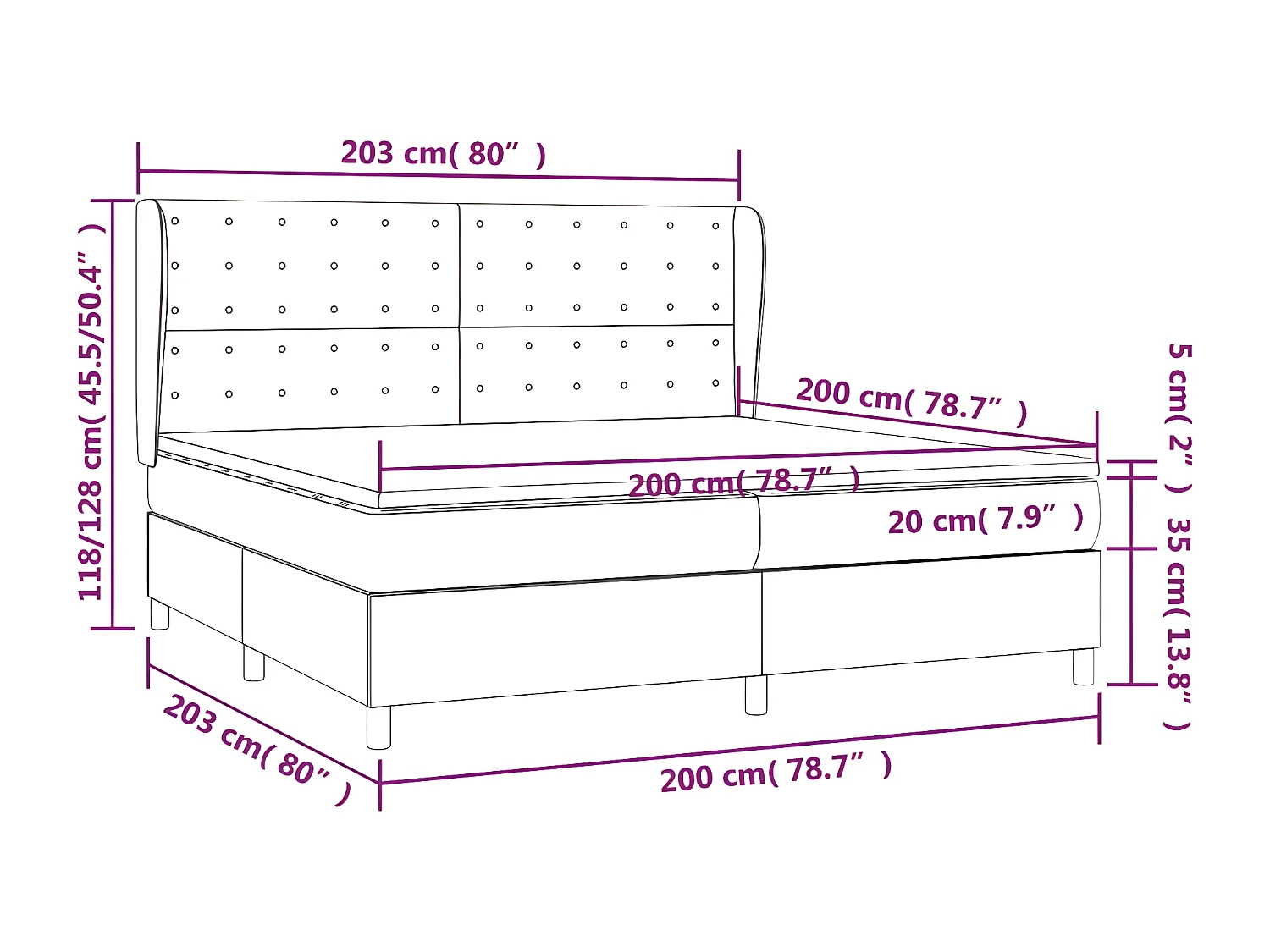 Lit à sommier tapissier avec matelas Marron foncé 200x200 cm