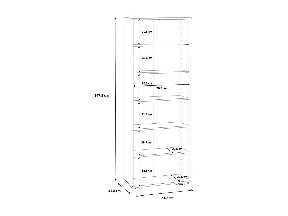 Bibliothèque / Étagère H. 198 x L. 74 cm décor blanc - MARIA
