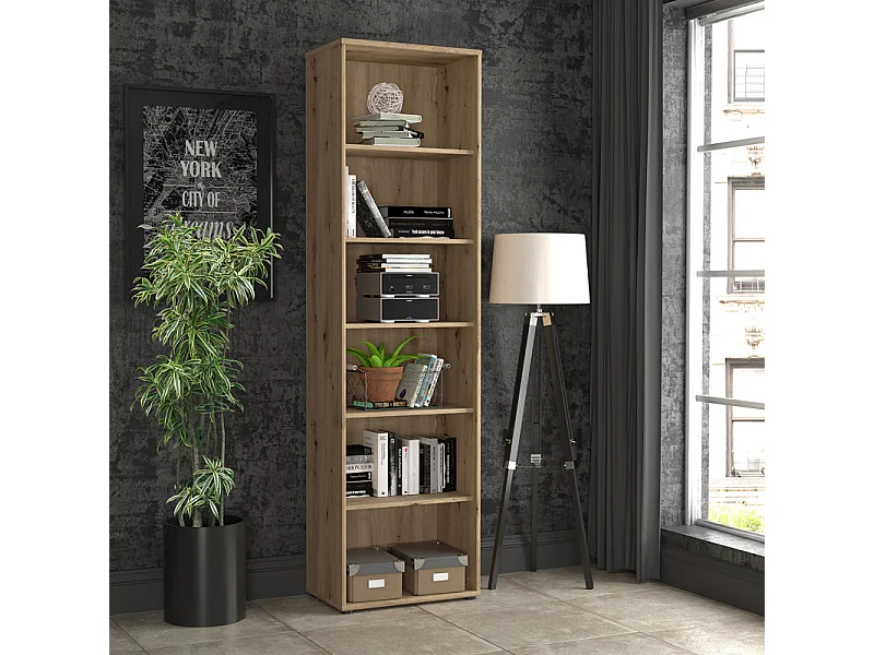 Bibliothèque / Étagère H. 198 x L. 54 cm décor chêne artisan - MARIA