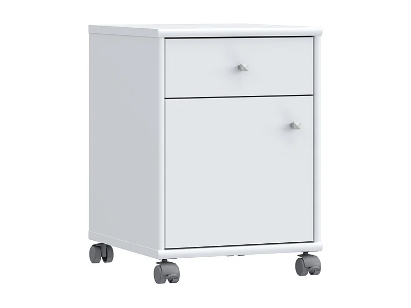 Caisson sur roulettes H. 54 cm décor blanc et effet aluminium - MARIA