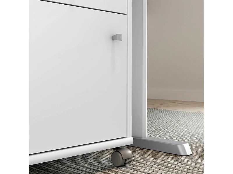 Caisson sur roulettes H. 54 cm décor blanc et effet aluminium - MARIA