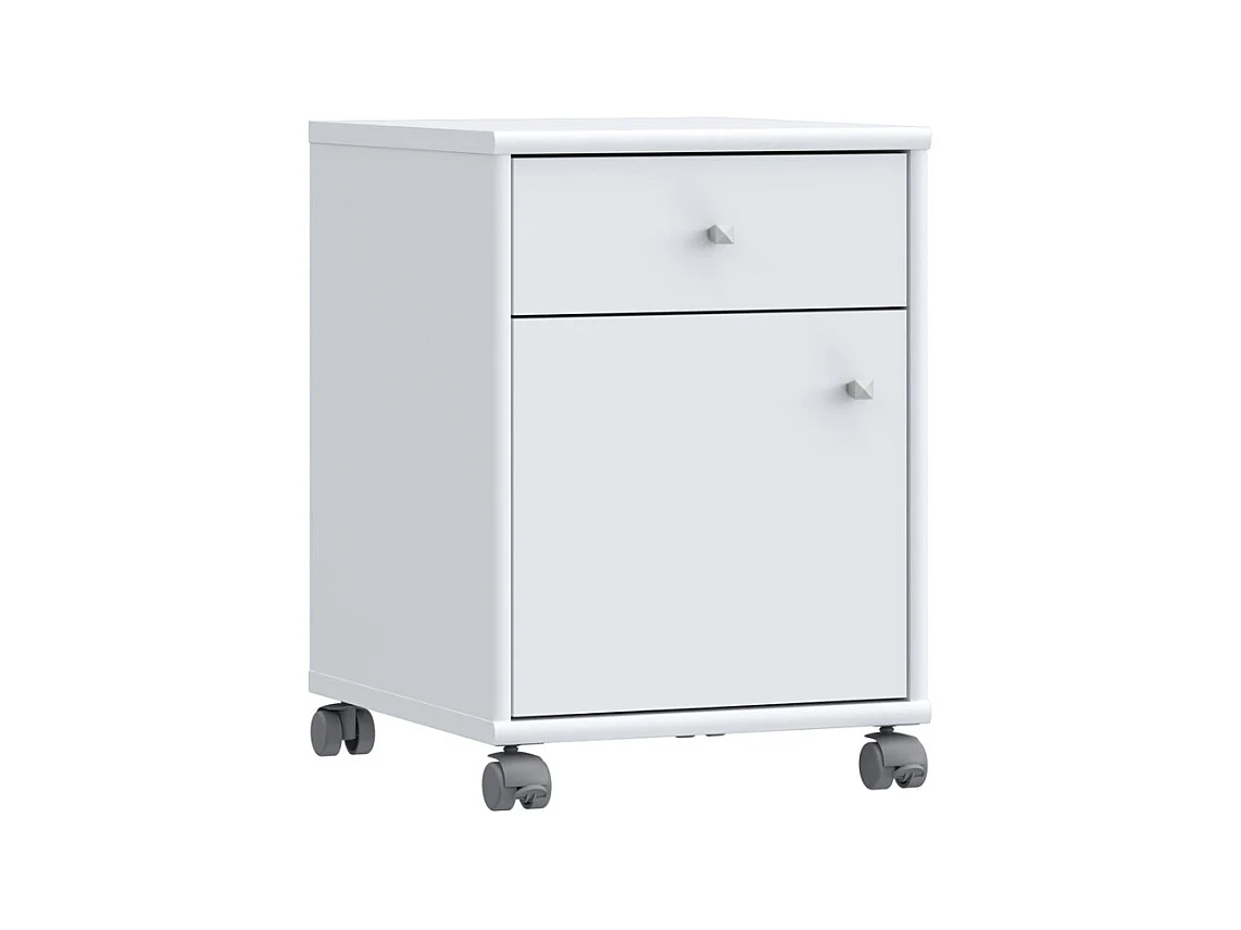 Caisson sur roulettes H. 54 cm décor blanc et effet aluminium - MARIA