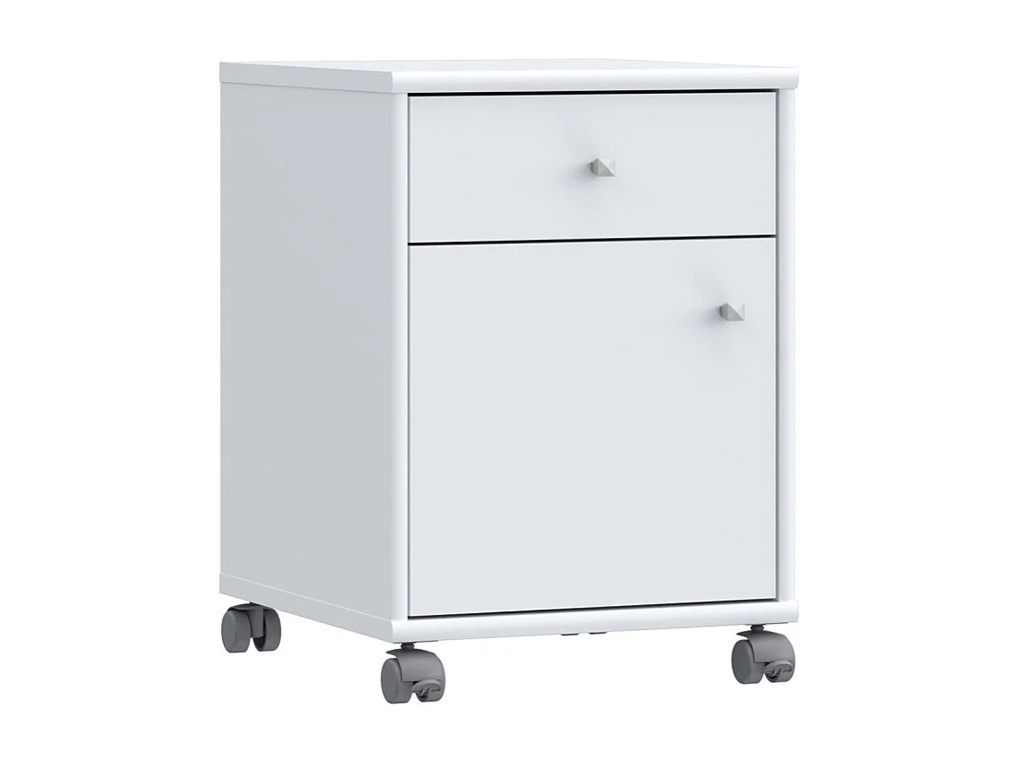 Caisson sur roulettes H. 54 cm décor blanc et effet aluminium - MARIA