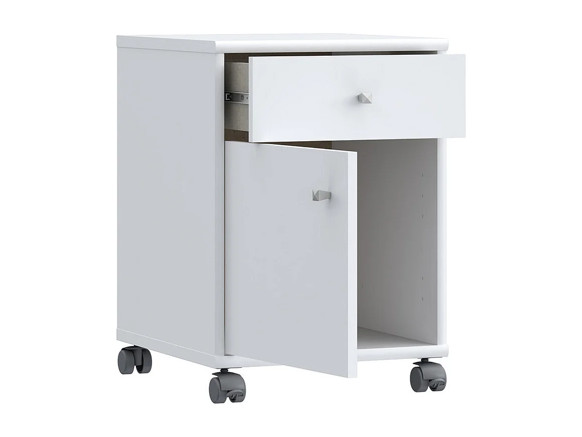 Caisson sur roulettes H. 54 cm décor blanc et effet aluminium - MARIA