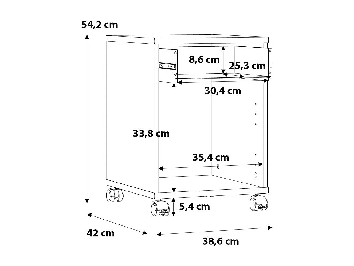 Caisson sur roulettes H. 54 cm décor blanc et effet aluminium - MARIA