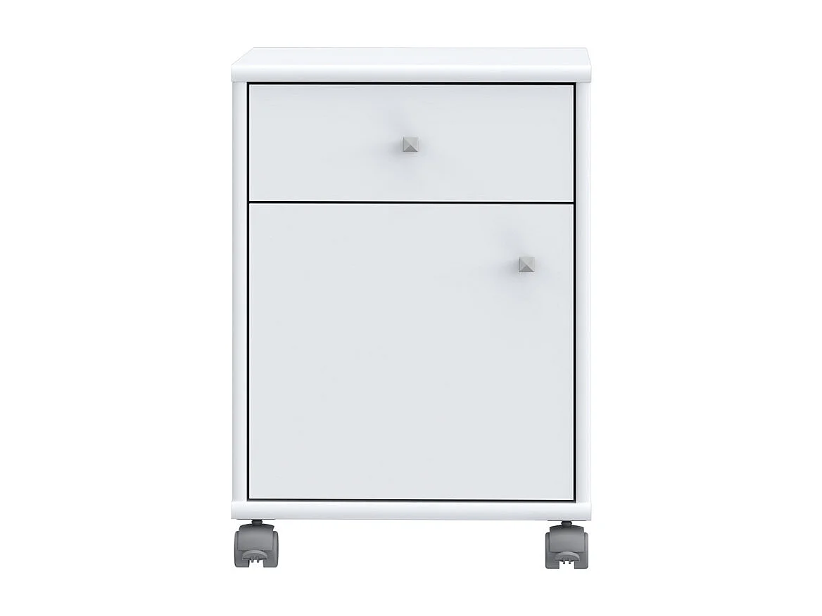 Caisson sur roulettes H. 54 cm décor blanc et effet aluminium - MARIA