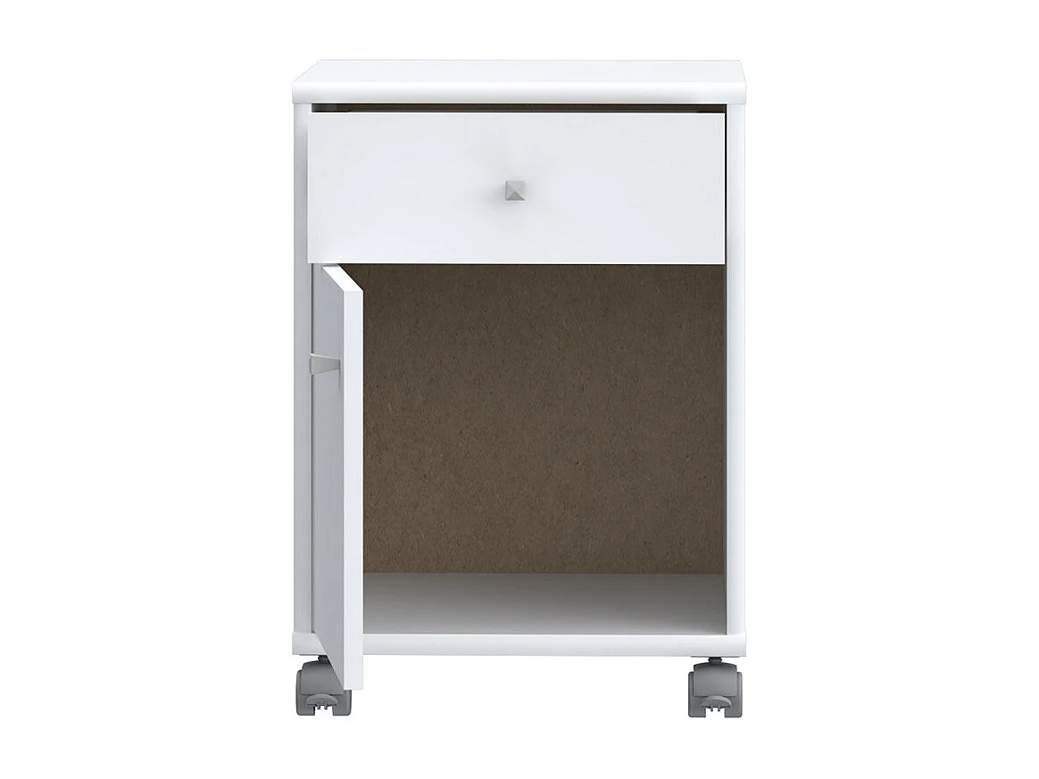 Caisson sur roulettes H. 54 cm décor blanc et effet aluminium - MARIA