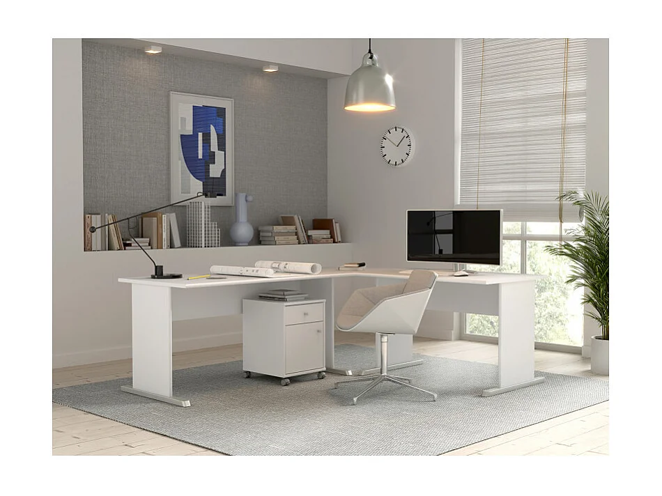 Caisson sur roulettes H. 54 cm décor blanc et effet aluminium - MARIA