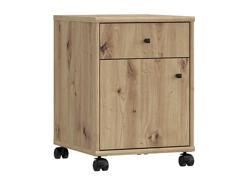 Caisson sur roulettes H. 54 cm décor chêne artisan et noir - MARIA