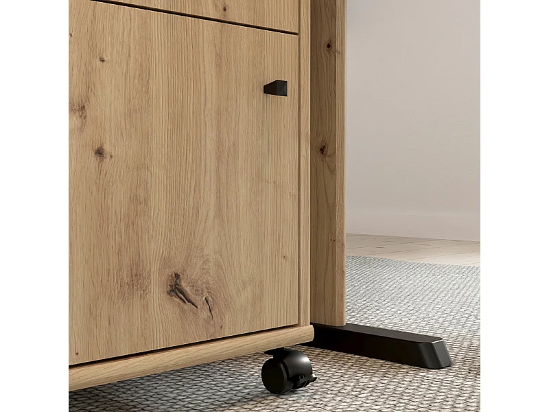 Caisson sur roulettes H. 54 cm décor chêne artisan et noir - MARIA