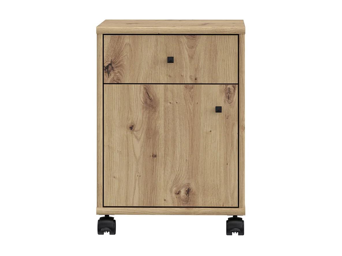 Caisson sur roulettes H. 54 cm décor chêne artisan et noir - MARIA