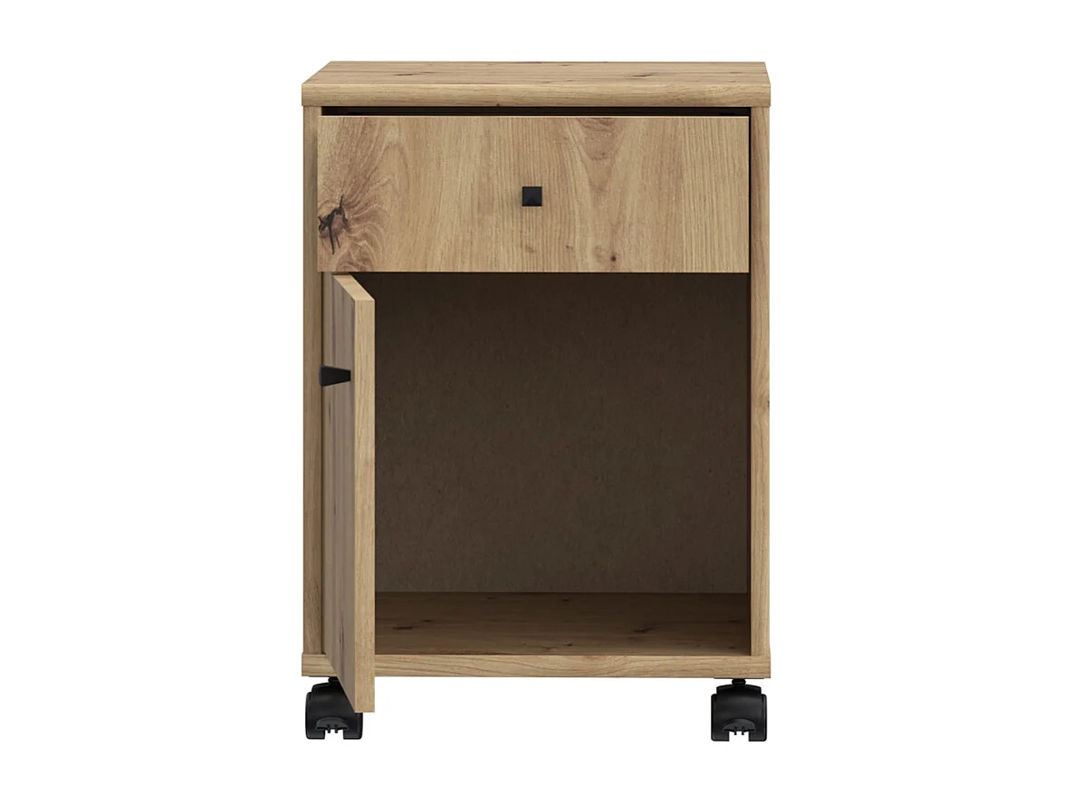 Caisson sur roulettes H. 54 cm décor chêne artisan et noir - MARIA