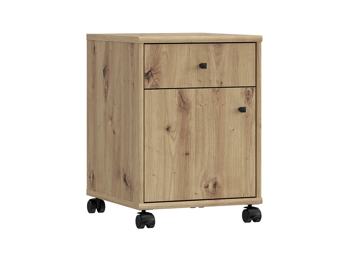 Caisson sur roulettes H. 54 cm décor chêne artisan et noir - MARIA
