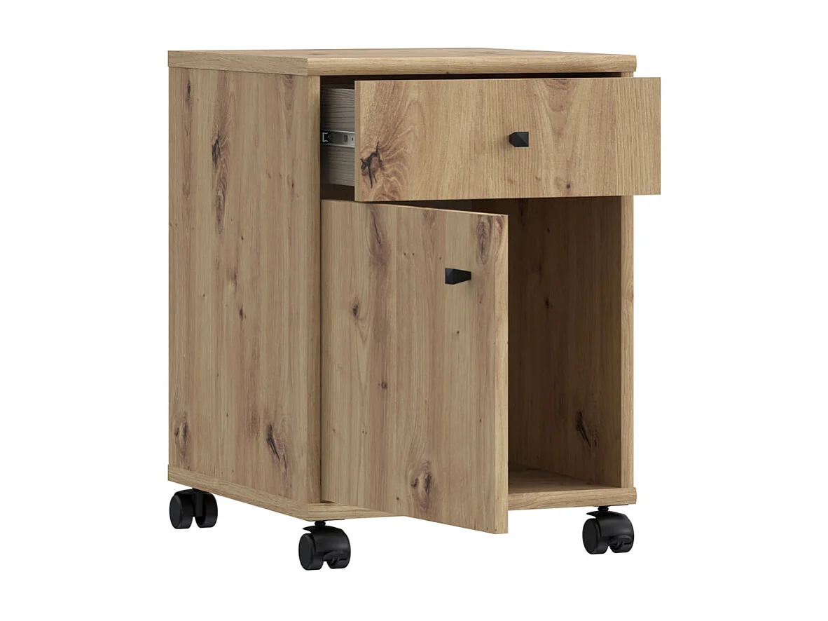 Caisson sur roulettes H. 54 cm décor chêne artisan et noir - MARIA