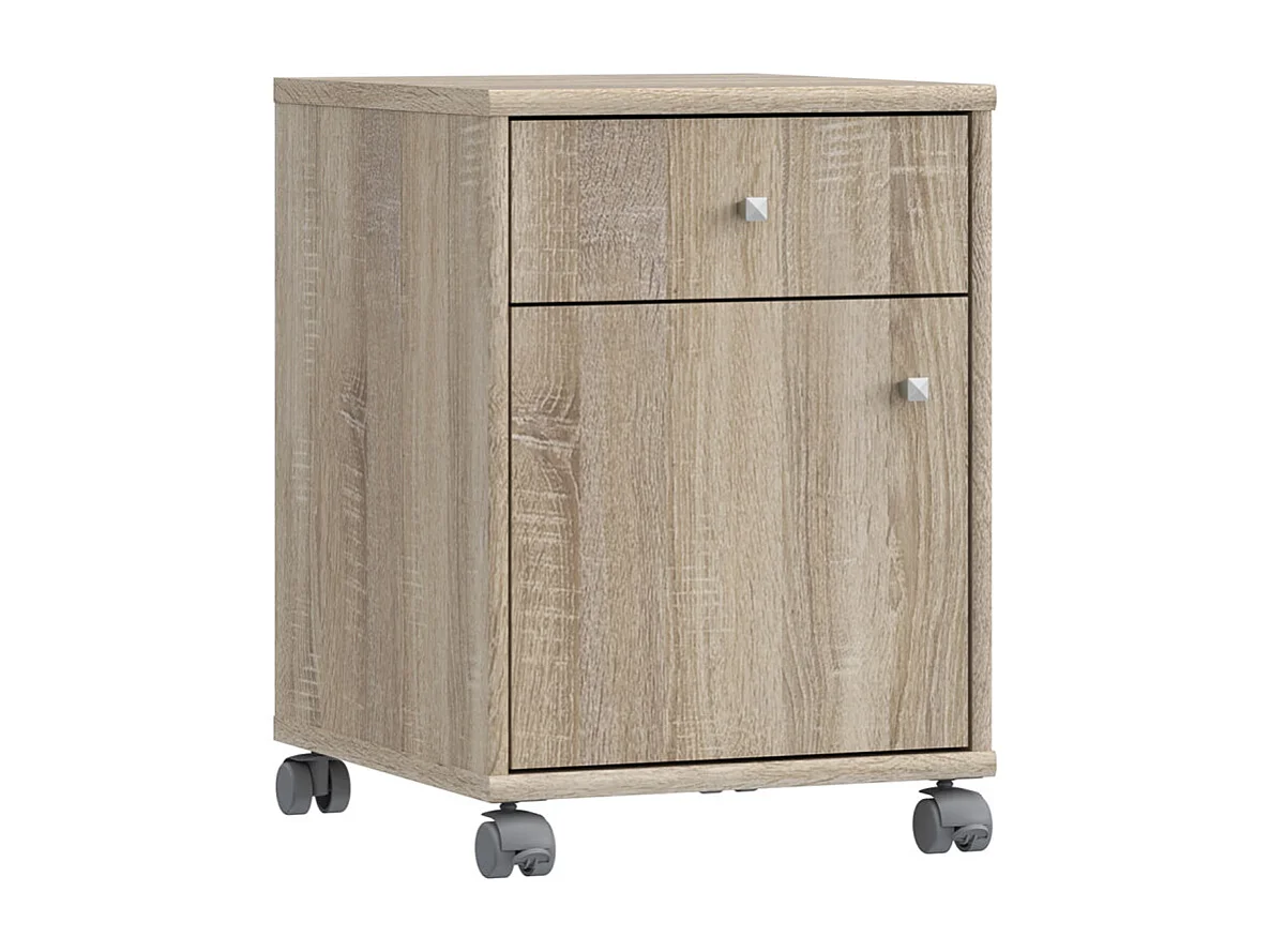 Caisson sur roulettes décor chêne sonoma et effet aluminium - MARIA