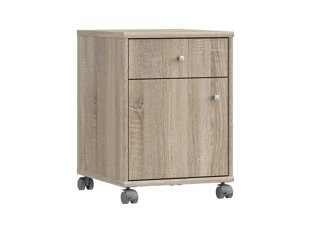 Caisson sur roulettes décor chêne sonoma et effet aluminium - MARIA